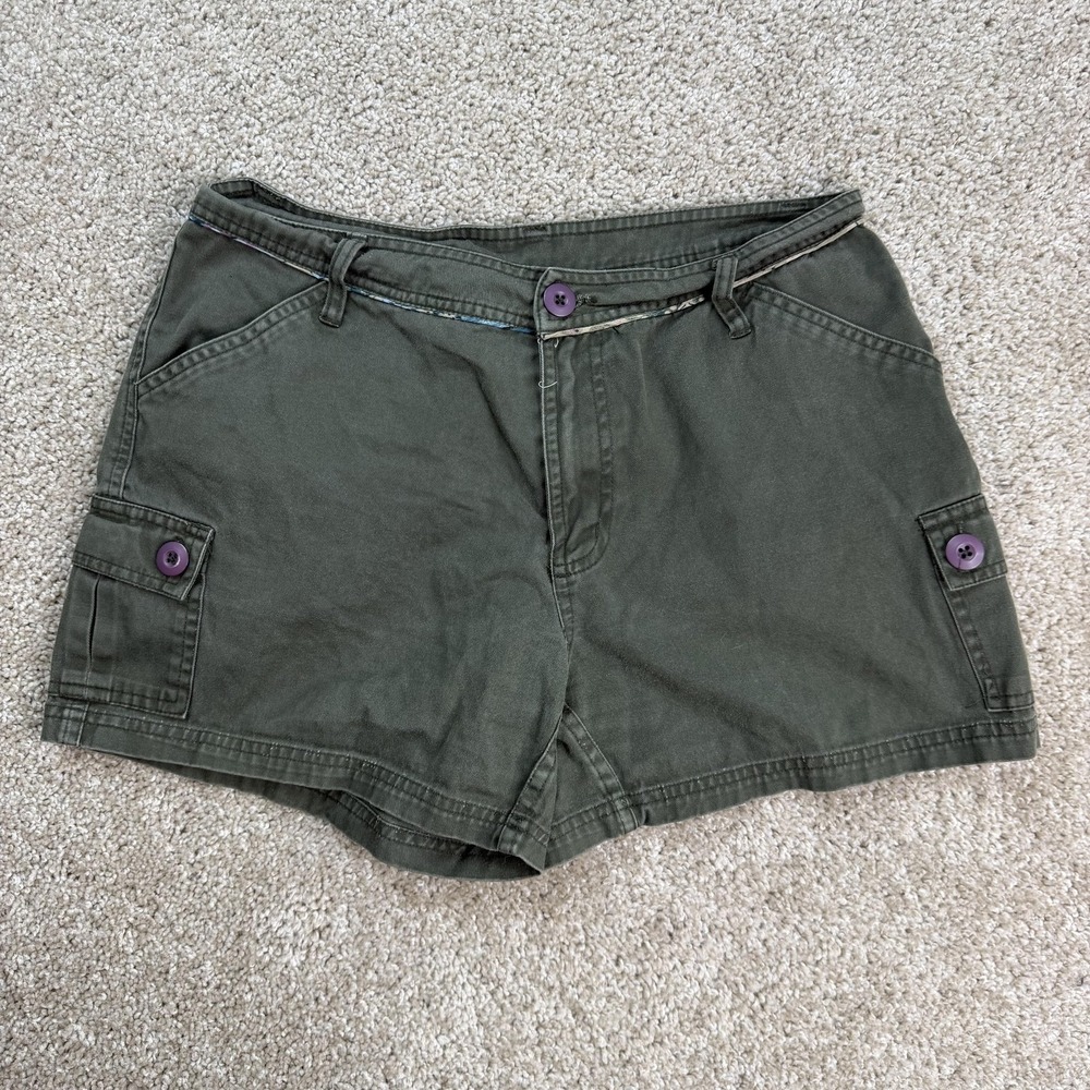 Y2K Op Shorts Womens 9 Green Cargo Twill 100% Cotton Casual Summer Utility